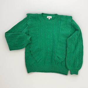 &Merci Sweater Womens Size Large Green Ruffles Pointelle Long Sleeve